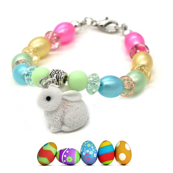 Bracelet with Easter and spring time theme with rabbit charm. - Picture 1 of 2